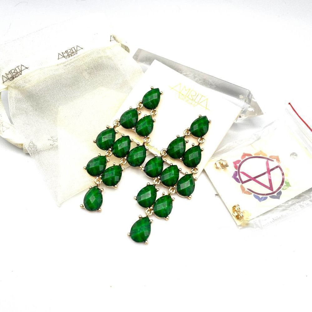 Amrita Singh Green Faceted Resin Statement Earrings